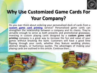 Why Use Customized Game Cards For Your Company
