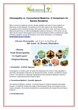 Homeopathy vs Conventional Medicine A Comparison for Bandra Residents
