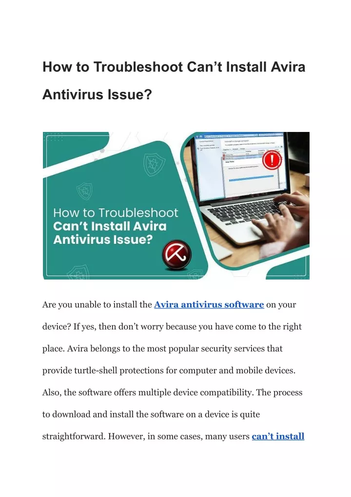 how to troubleshoot can t install avira