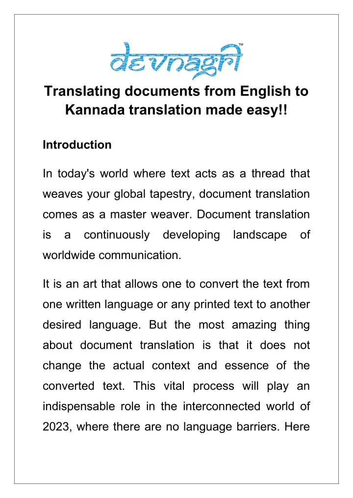 translating documents from english to kannada