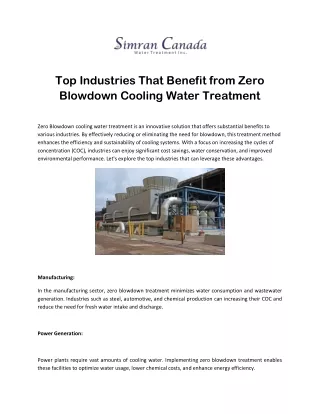 Top Industries That Benefit from Zero Blowdown Cooling Water Treatment