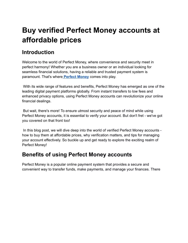 buy verified perfect money accounts at affordable