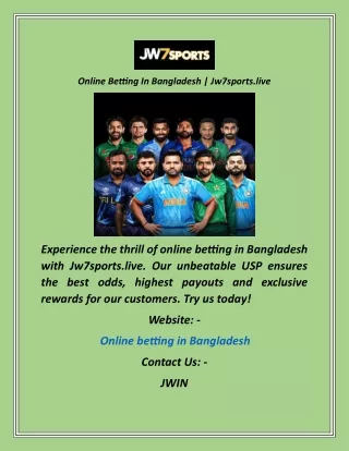 Online Betting In Bangladesh  Jw7sports.live