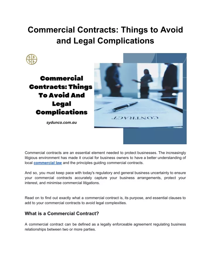 commercial contracts things to avoid and legal