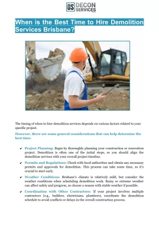 When is the Best Time to Hire Demolition Services Brisbane