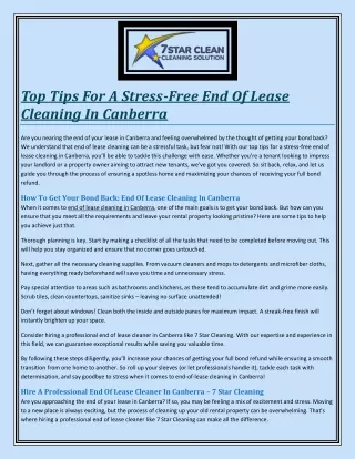 Top Tips For A Stress Free End Of Lease Cleaning In Canberra