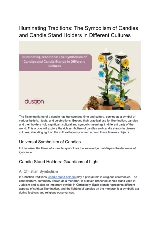 Illuminating Traditions_ The Symbolism of Candles and Candle Stand Holders in Different Cultures