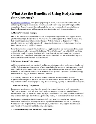what are the benefits of using ecdysterone