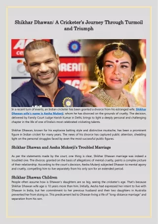 Shikhar Dhawan A Cricketer’s Journey Through Turmoil and Triumph