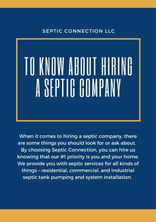 TO KNOW ABOUT HIRING A SEPTIC COMPANY