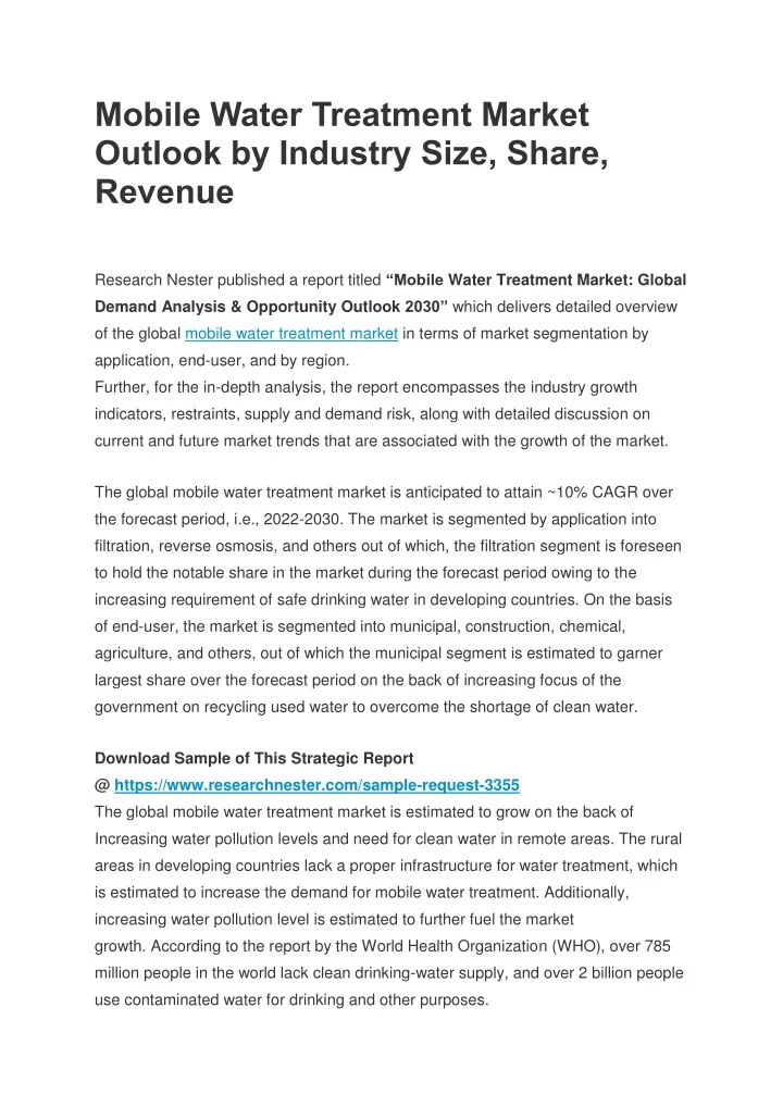 mobile water treatment market outlook by industry