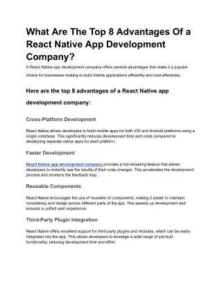 What Are The Top 8 Advantages Of a React Native App Development Company?