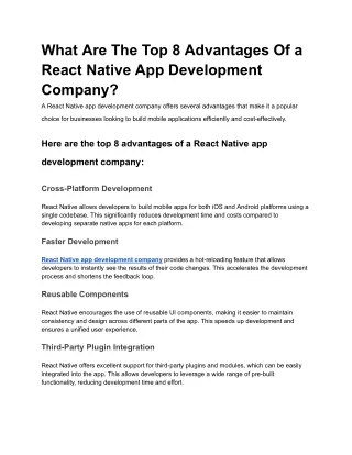what are the top 8 advantages of a react native