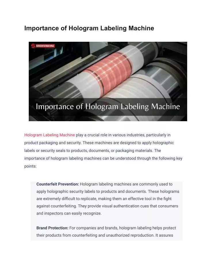 importance of hologram labeling machine