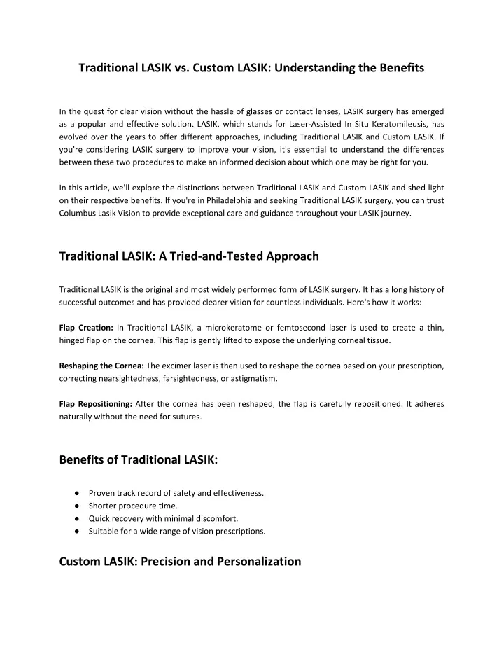 traditional lasik vs custom lasik understanding