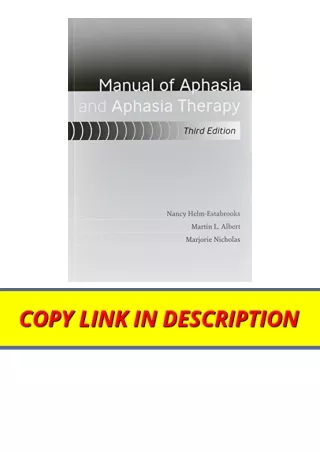 PDF read online Manual of Aphasia and Aphasia Therapy full