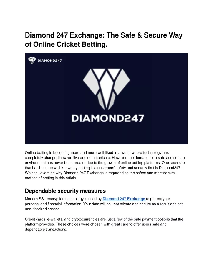 diamond 247 exchange the safe secure