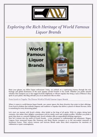 Exploring the Rich Heritage of World Famous Liquor Brands