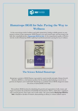 Humatrope Hgh For Sale-HGH Pharma