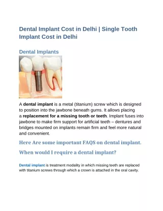 Dental Implant Cost in Delhi | Single Tooth Implant Cost in Delhi
