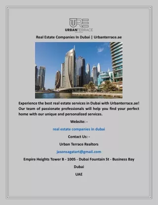 Real Estate Companies In Dubai  Urbanterrace.ae