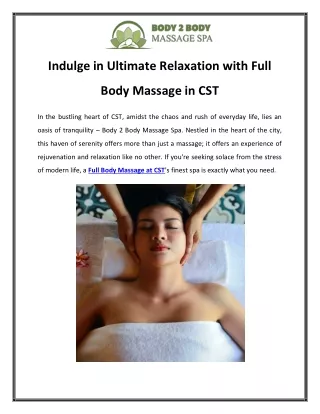 Indulge in Ultimate Relaxation with Full Body Massage in CST