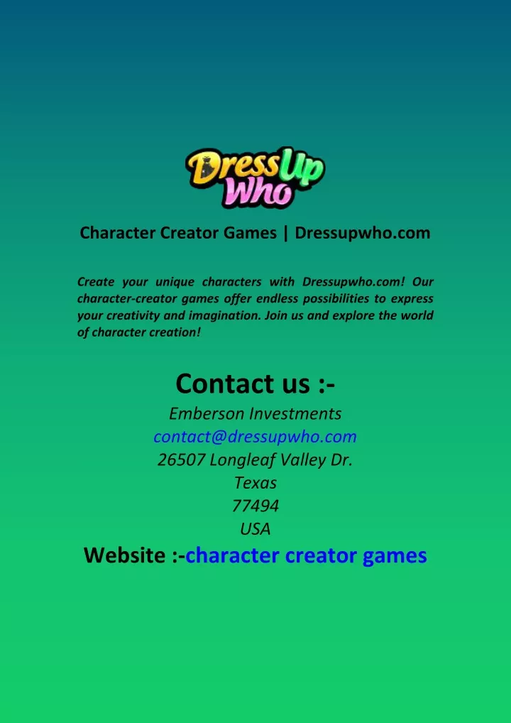 character creator games dressupwho com