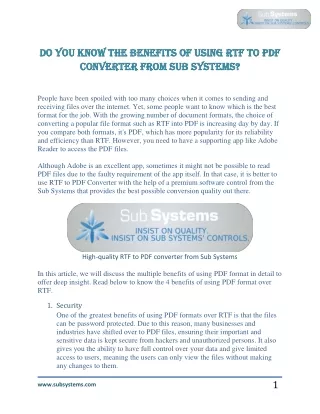 Do you know the benefits of using RTF to PDF Converter from Sub Systems