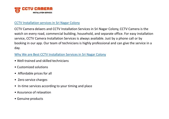 cctv installation services in sri nagar colony