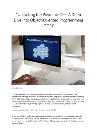 "Unlocking the Power of C  : A Deep Dive into Object-Oriented Programming (OOP)"