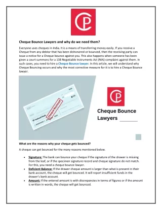 Cheque Bounce Lawyers and why do we need them?