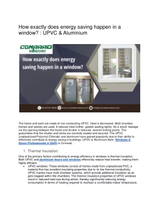 How exactly does energy saving happen in a window? : UPVC & Aluminium