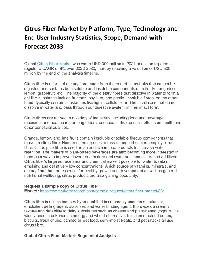 citrus fiber market by platform type technology