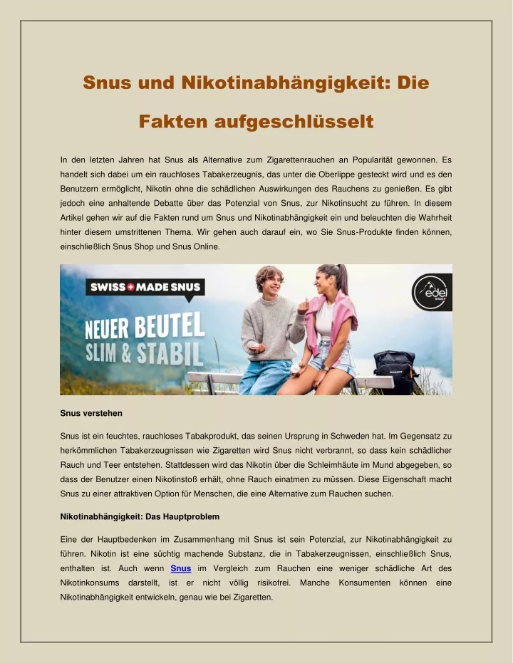 snus und nikotinabh ngigkeit die