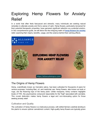 Exploring Hemp Flowers for Anxiety Relief