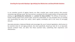 Unveiling the Ayurvedic Mystique Age-defying Face Moisturizers and Deep Wrinkle Solutions