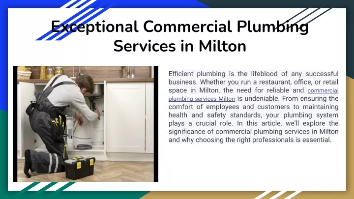 exceptional commercial plumbing services in milton