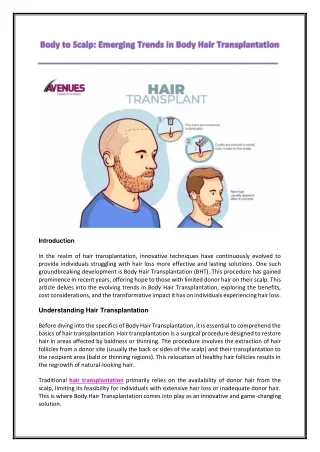 Body to Scalp Emerging Trends in Body Hair Transplantation