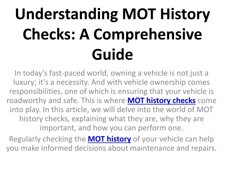 understanding mot history checks a comprehensive guide