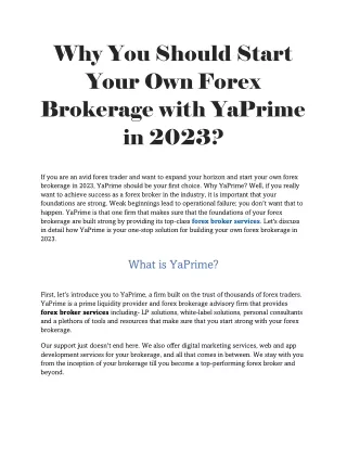 Why You Should Start Your Own Forex Brokerage with YaPrime in 2023?