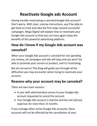 Reactivate Google ads Account