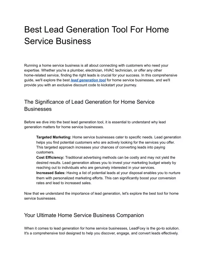 best lead generation tool for home service