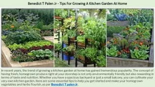 Benedict T Palen Jr - Tips For Growing A Kitchen Garden At Home