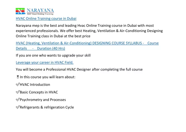 hvac online training course in dubai
