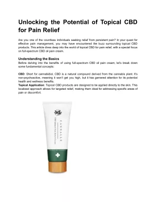 Unlocking the Potential of Topical CBD for Pain Relief