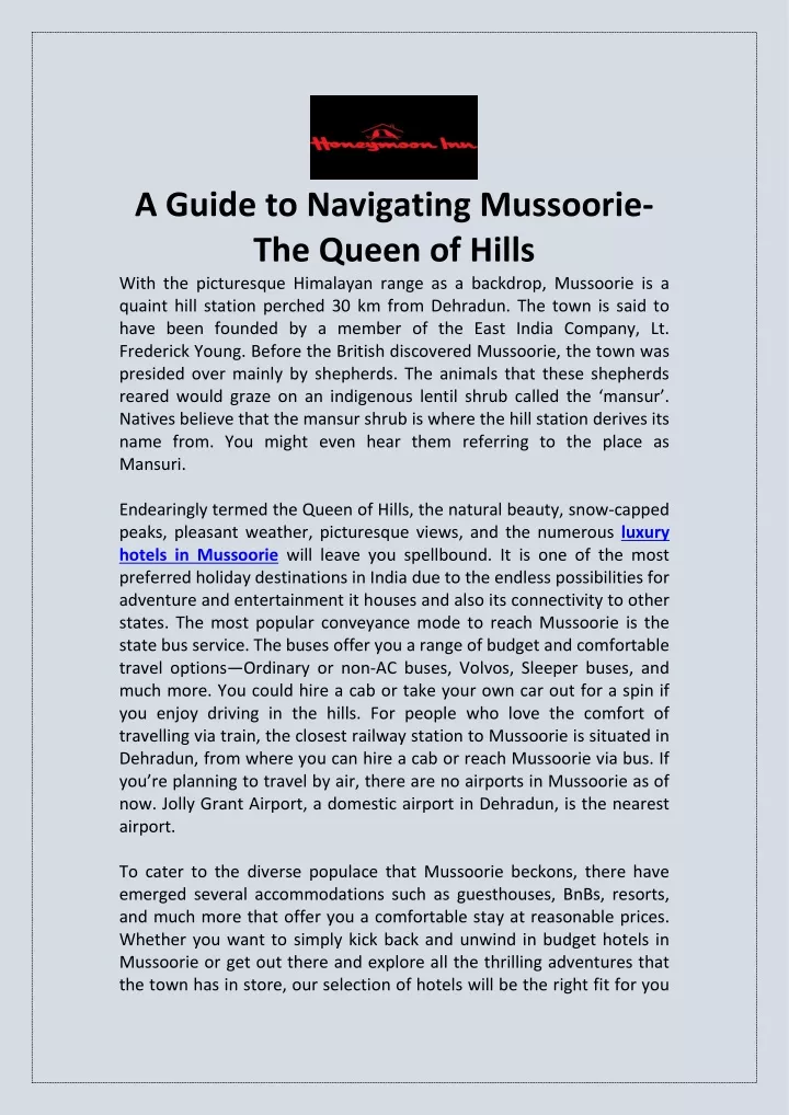 a guide to navigating mussoorie the queen
