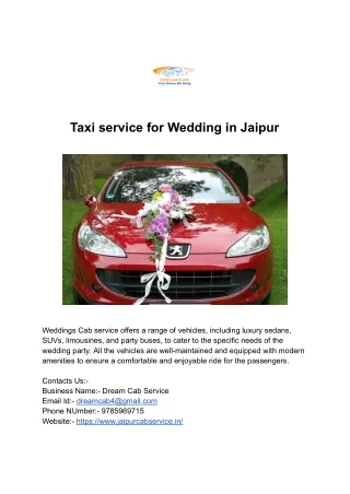 Taxi service for Wedding in Jaipur