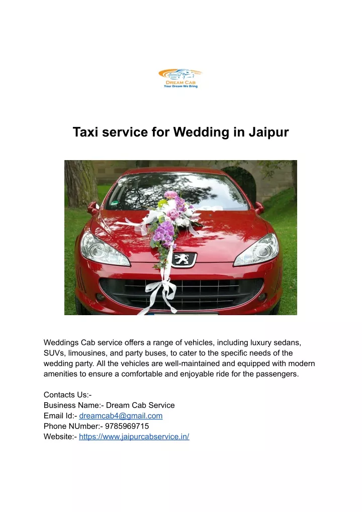 taxi service for wedding in jaipur