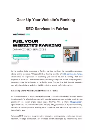 Fuel Your Website's Ranking - SEO Services in Fairfax