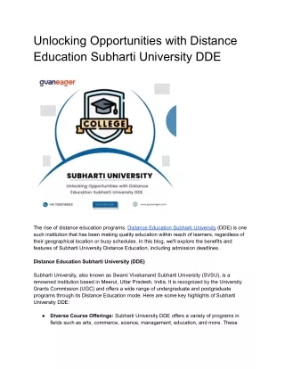Unlocking Opportunities with Subharti University Distance Education (DDE)